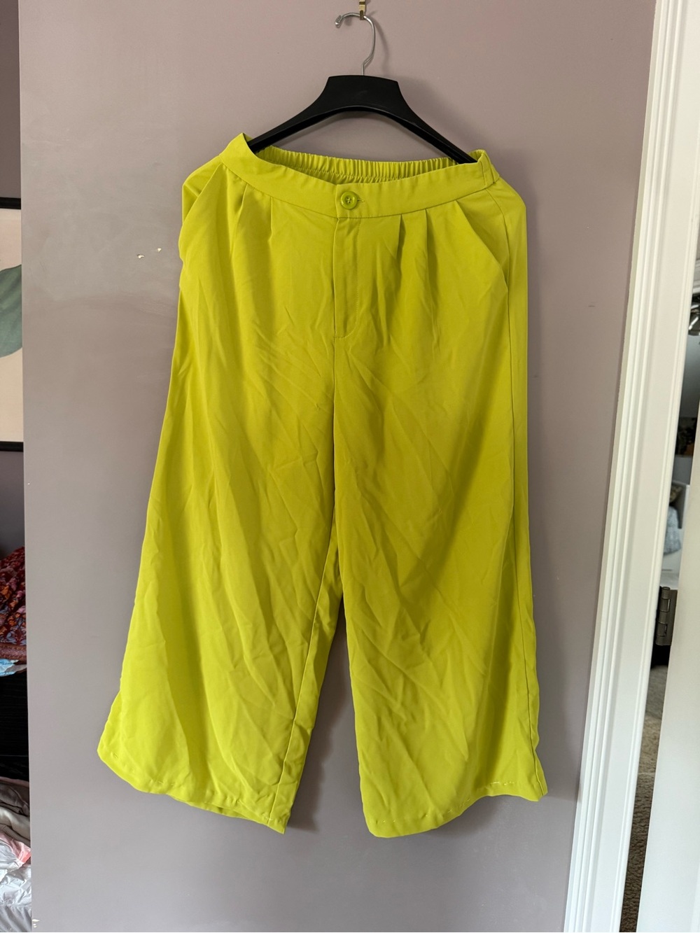 Haute Monde Lime-Green Wide-Leg Women’s Trousers